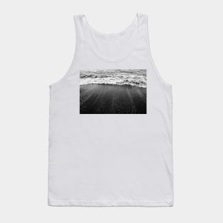 Dramatic Ocean Waves Crashing on Sandy Beach, Black and White Tank Top